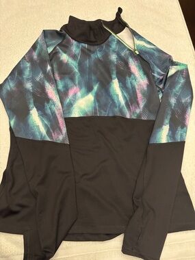 Fila Black Pullover with Teal and Purple Abstract Print